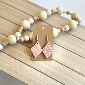 Gold Handmade Rose Pink Diamond-Shaped Earrings Boho Chic Statement Jewelry